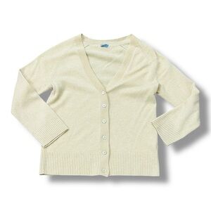 J. Crew Cream Button-Front V-Neck Cardigan Sweater